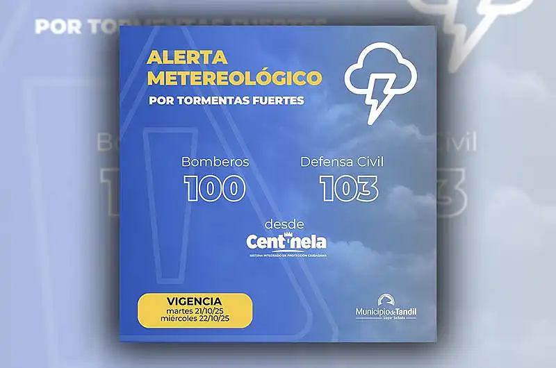 Rige una alerta amarilla por tormentas fuertes en Tandil