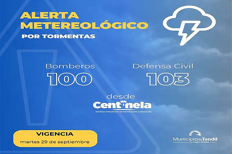 Emiten alerta amarilla por tormentas para Tandil y la región durante la madrugada del ...