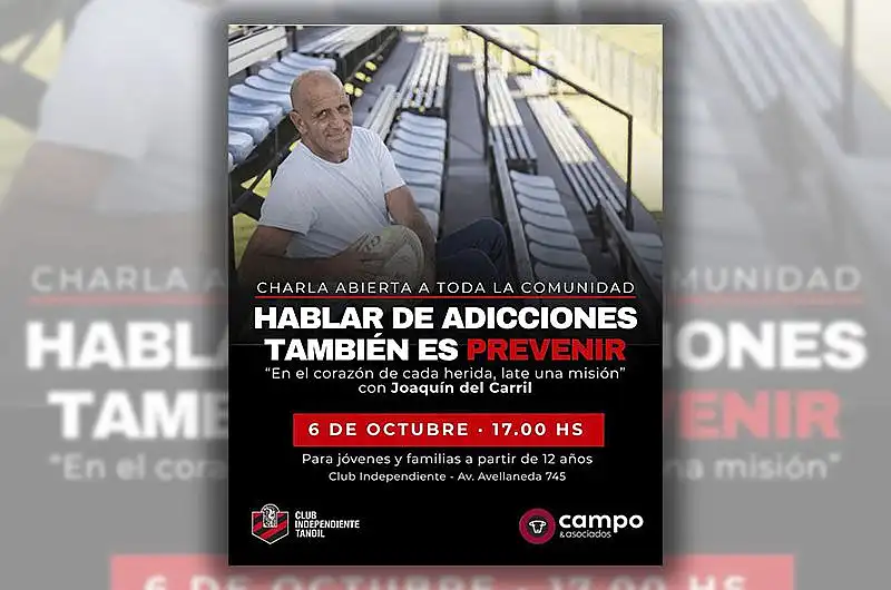 Joaquín del Carril brindará una charla abierta en el Club Independiente